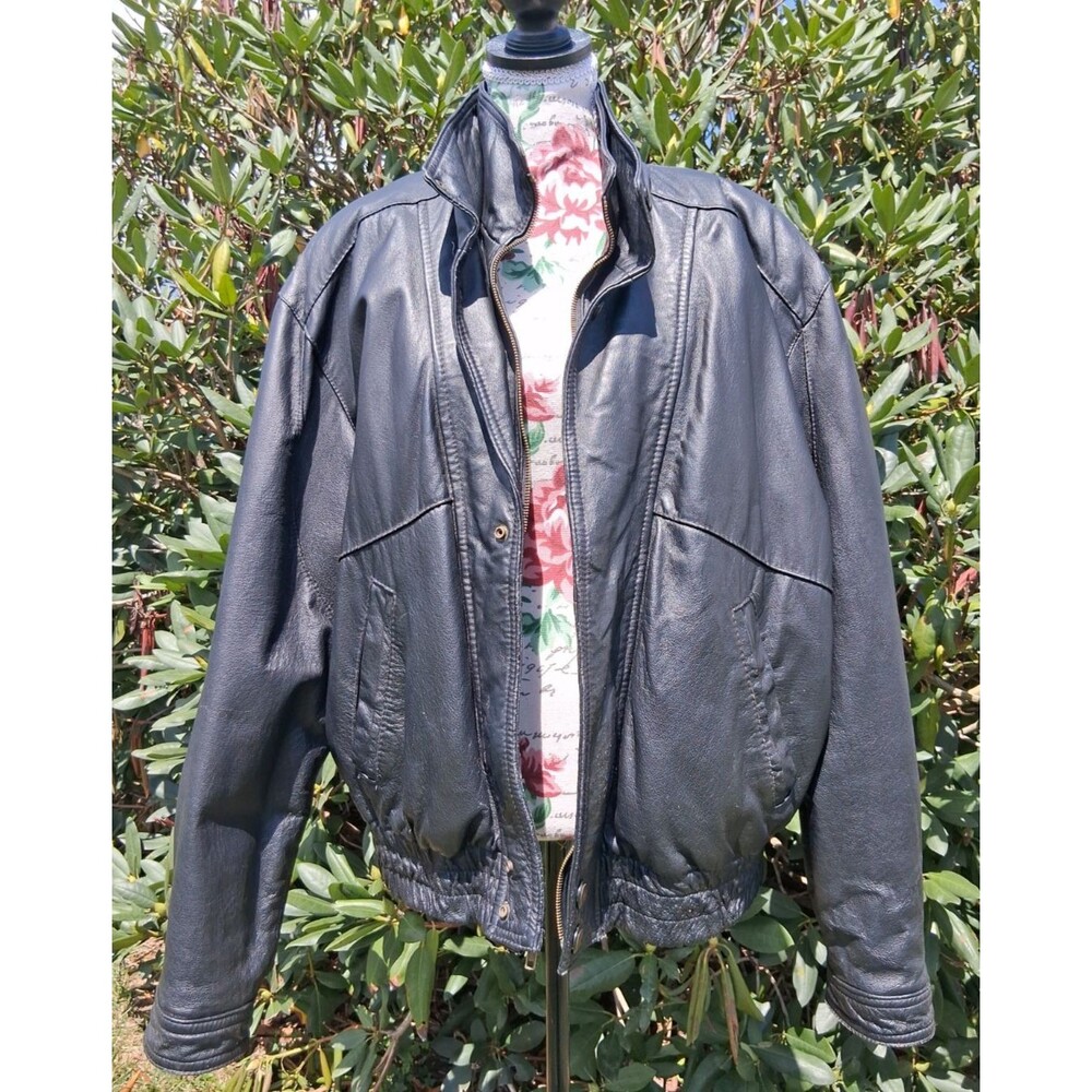 Vintage Charles Klein Mens Black Leather Bomber Jacket XL Full Zip Flight Coat